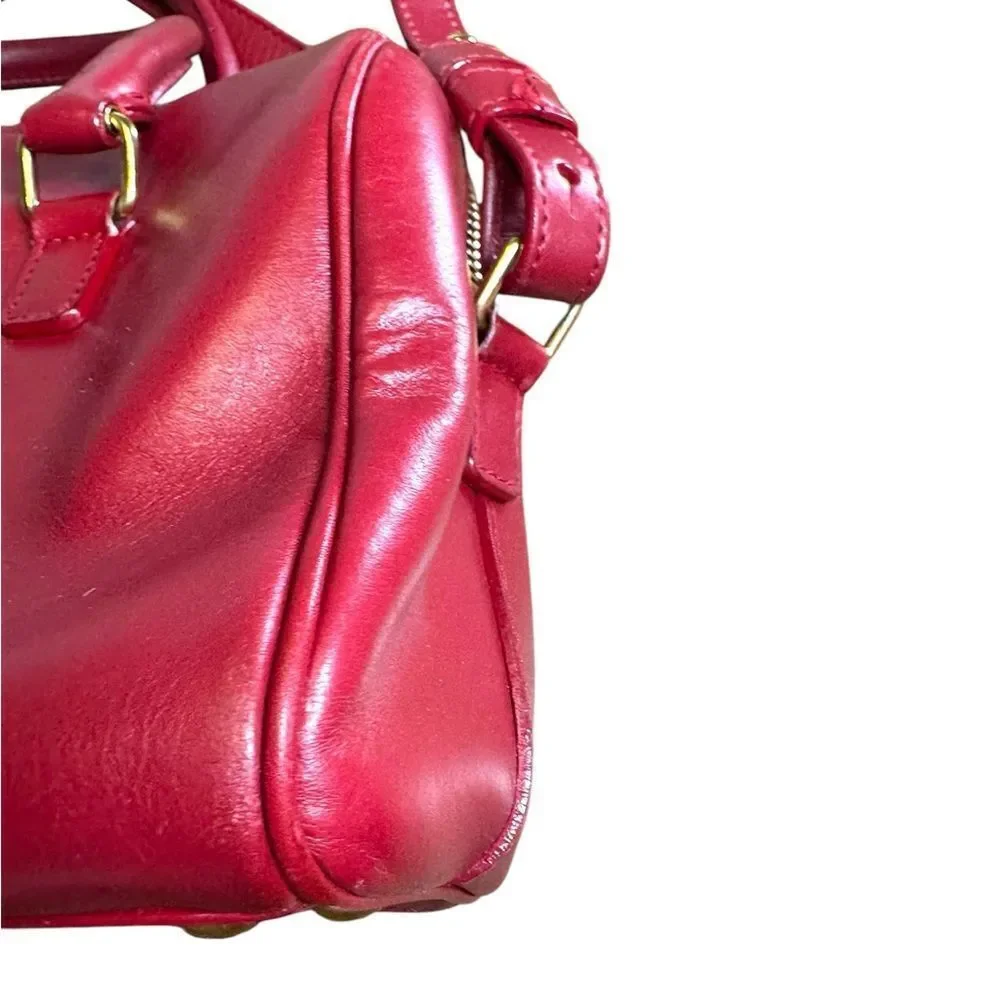SAINT LAURENT Red Leather 2way YSL Classic Baby Duffle Bag